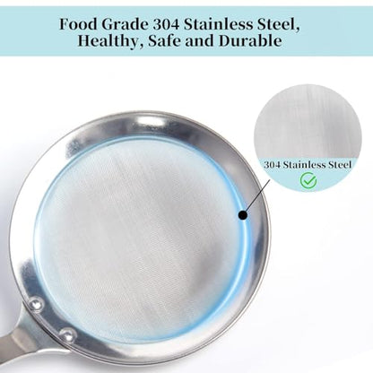 Newness Fine Mesh Strainer Set of 5 with Handle, 304 Fine Mesh Stainless Steel Colander, Wire Strainers for Kitchen, Fat Oil Strainer Skimmer Spoon, Durable Metal Multipurpose for Food, Rice, Quinoa - size: 5 Pack