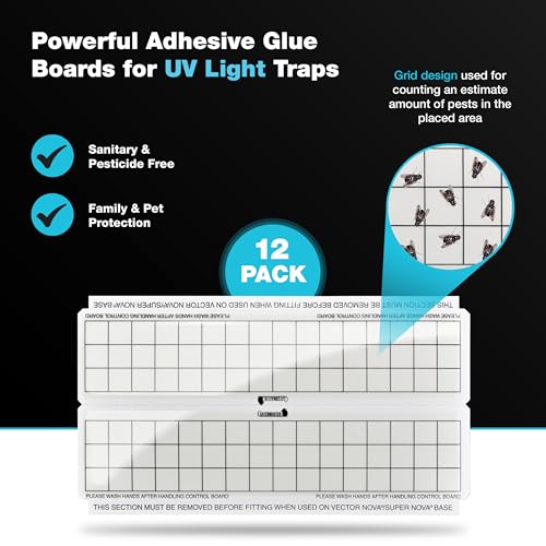 Catchmaster Vector White Glue Trap Refill Monitors, 12-Pk, UV Light Fly Traps for Home, Unscented Sticky Gnat Glue Boards for House, UV Lamp Insect & Mosquito Killer, Adhesive Bug Light Boards - style: Wall 12-Refills White