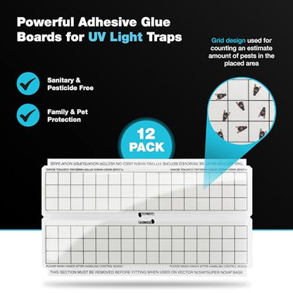 Catchmaster Vector White Glue Trap Refill Monitors, 12-Pk, UV Light Fly Traps for Home, Unscented Sticky Gnat Glue Boards for House, UV Lamp Insect & Mosquito Killer, Adhesive Bug Light Boards - style: Wall 12-Refills White