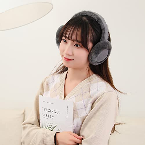 MaxW Wool Ear Muffs for Winter Women Men Fluffy Earmuffs Soft Cozy Ear Warmers Outdoor Ear Covers for Cold Weather - color: A-grey