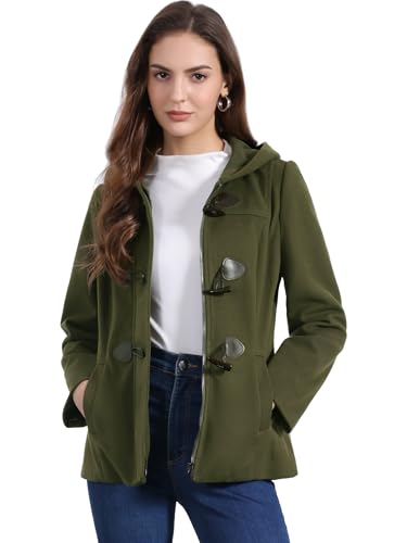Allegra K Womens Casual Winter Peacoat Hooded Button Toggle Duffle Coats - color: Army Green, size: Small