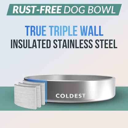 Coldest Dog Bowl - Anti Rust Metal, Non Slip, 3 Layers Insulated Stainless Steel Dog Bowls - Spill Proof & Heavy Duty - Water Bowl for Dogs, Cats, Dish Washer Safe (21 oz, Polished Stainless Steel) - color: Polished Stainless Steel, size: 21 oz