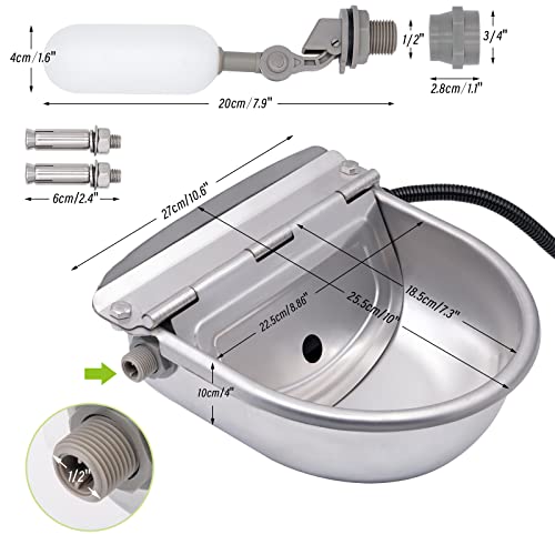 MINYULUA Heated Automatic Water Bowl Stainless Steel for Dogs Horse