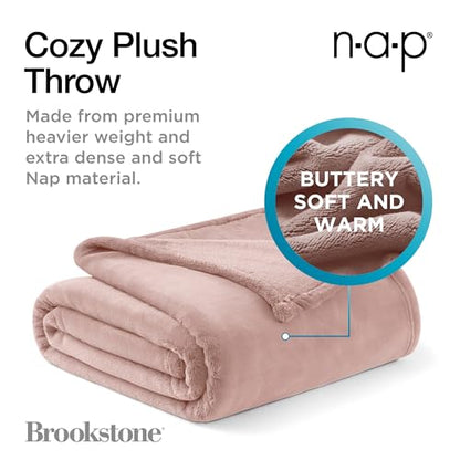 Brookstone Nap Plush Throw Blanket for Couch | Warm & Super Soft Blanket with Unmatched Heavy, Dense, and Ultra-Comfy Throw | Luxurious Drape, Cozying Up on a Sofa, Chair | Blush - color: Blush