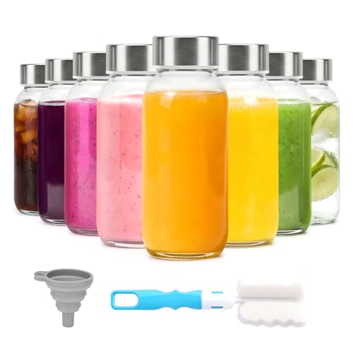 Luxfuel 8 oz Glass Bottles with Lids, Small 8 Pack Clear Juice Bottles - color: 8oz Clear Glass 8 Pack