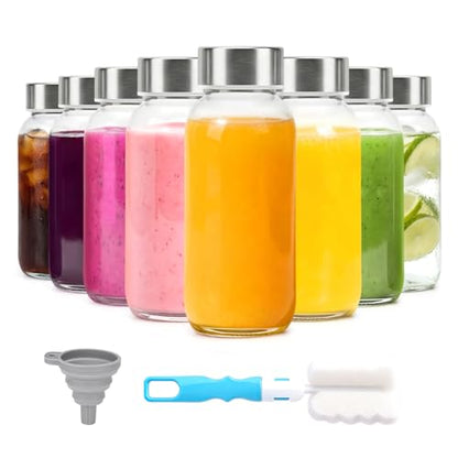 Luxfuel 8 oz Glass Bottles with Lids, Small 8 Pack Clear Juice Bottles - color: 8oz Clear Glass 8 Pack