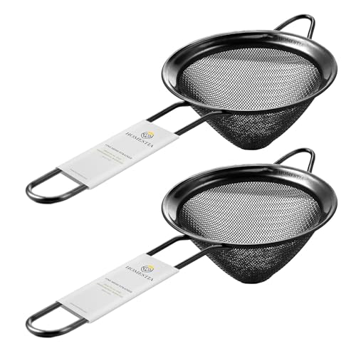 Homestia 2 Pcs Stainless Steel Fine Mesh Strainer, Cocktail Strainer, Black | 3.3'' Kitchen Small Strainer Fine Mesh, Sieve Filter for Food, Tea, Rice, Flour, Noodles, Fruits, Juicing, Drinks, Coffee - color: Black, size: 2PCS