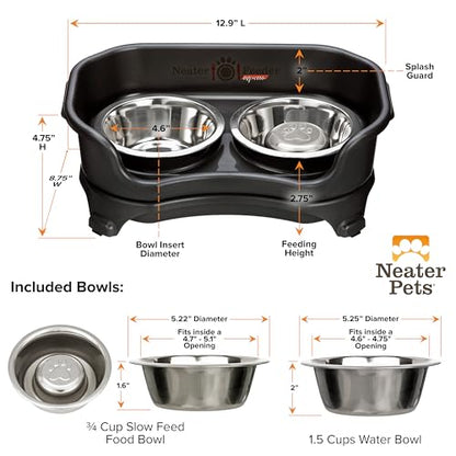 Neater Feeder Express Mess Proof Dog Bowls Elevated for Small Breed – Made in USA – No Spill Raised Slow Feeder Elevated Dog Bowl Stand, Stainless Steel Food and Water Bowl Set, Black - color: Midnight Black, size: Small w/ Metal Slow Feed Bowl