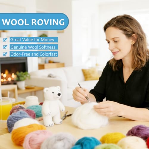 VNAKER 3.4oz Needle Felting Wool Blue for DIY Needle Craft Enthusiasts - color: Blue