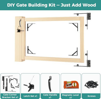 Self-Close Wooden Gate Hardware Kit, Heavy Duty Wood Bracket & Spring Hinge