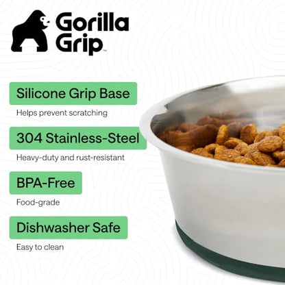 GORILLA GRIP Dog Bowls, Food Grade Stainless Steel, Set of 2, 6 Cup, Green | 304 Stainless Steel Pet Feeding Bowls Hold 48 fl oz Each, Dishwasher Safe, Rust Resistant, BPA Free Rubber Base - color: Hunter Green, size: 6 Cup (48 Oz)
