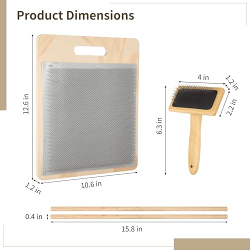 Varku 4 PCS Wool Blending Board Set, Wooden Carding Brush, 2 Wooden Sticks, Felted Wool Carder for DIY Projects, Wool Comb for Mixing