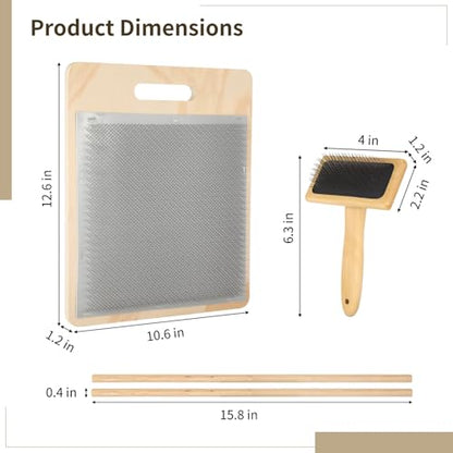 Varku 4 PCS Wool Blending Board Set, Wooden Carding Brush, 2 Wooden Sticks, Felted Wool Carder for DIY Projects, Wool Comb for Mixing