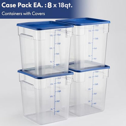 CURTA 8-Pack 18 Qt NSF Clear Polycarbonate Food Storage Containers with Blue Lids - Square, Commercial-Grade, Freezer & Dishwasher Safe, Stackable - color: 18.0 Qt 8-Pack(Blue Lids)