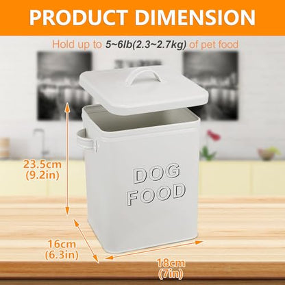 Pethiy airtight Dog Treat container bin and DOG Food Storage Tin with Lid With Handle |4-5 lbs Capacity | Serving Scoop Included -White - color: White(DOG FOOD)