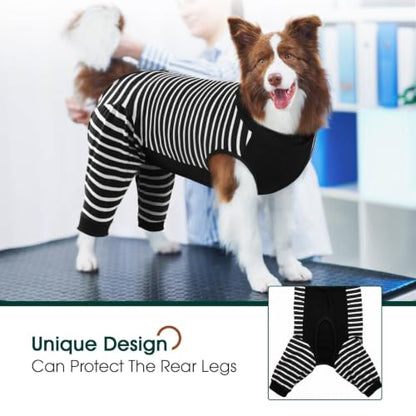 Kuoser Dog Recovery Suit with Anti Licking Rear Leg Sleeve, Black M - color: Black Strips, size: Medium (Back Length: 34cm / 13.38")