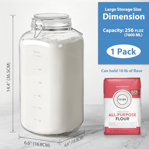 2 Gallon Glass Jar with Airtight Lid, 4.3" Wide Mouth Storage Containers