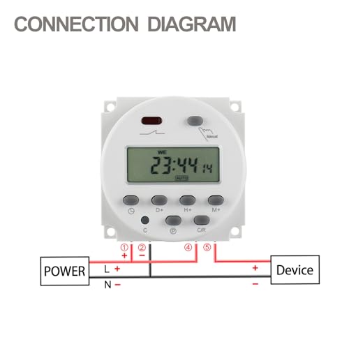 Baomain Time Switch Relay,Digital LCD Programmable Timer,24V DC/AC Input,200-250V 16A Output,28 Programs Daily/Weekly Schedule,CN101A for Lighting and Equipment Control - size: Timer
