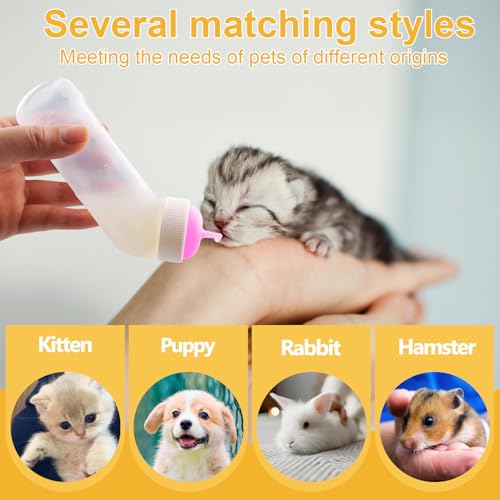 Kitten Nursing Nipple with Syringe, Wide Mouth Angled Puppy Feeding Bottles, with Ventilation Valve Resistant Tearing for Puppies, Kittens, Rabbit, Small Wildlife (S Nipple,Pink) - color: Pink, size: Model 1