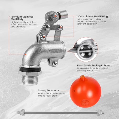 3/4" Stainless Steel Float Valve for Water Tank with 6" Float Ball - size: 3/4inch