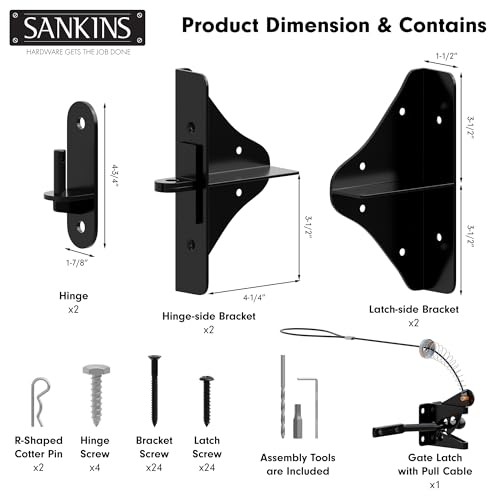 Anti Sag Gate Frame Kit Hardware, 90 Degree Right Angle Gate Hinges, Gate Fence Kit with Gate Latch for Wooden Fence, Driveway Gates, Corral Gates, Wood Windows