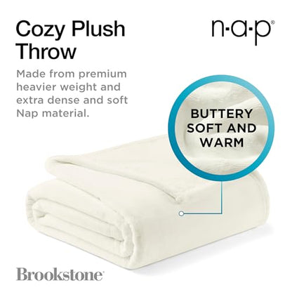 Brookstone Nap Plush Throw Blanket for Couch | Warm & Super Soft Blanket with Unmatched Heavy, Dense, and Ultra-Comfy Throw | Luxurious Drape, Cozying Up on a Sofa, Chair | Ivory - color: Ivory