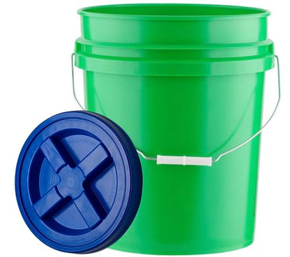 House Naturals 5 Gallon Food Grade Plastic Bucket with Air Tight Screw on Lid Made in USA Container (Green Bucket with Blue Lid) - color: Green Bucket With Blue Lid