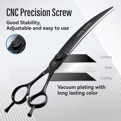Dog Grooming Curved Scissors, 7.5 Inch, Japanese 440C Stainless Steel, 30° Arc Blade for Head, Face and Legs (7.5") - size: 7.5"