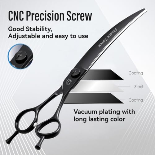 Dog Grooming Curved Scissors, 7.5 Inch, Japanese 440C Stainless Steel, 30° Arc Blade for Head, Face and Legs (7.0") - size: 7.0"