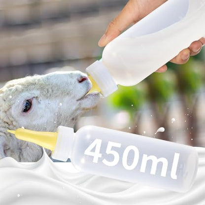 Baby Goat Bottle for Feeding Baby Goats, Lamb Bottle with Goat Nipples, Puppy Bottle Feeder for Newborn Livestock, 450ml 3-Pack Yellow Silicone Lamb Feeding Nipple