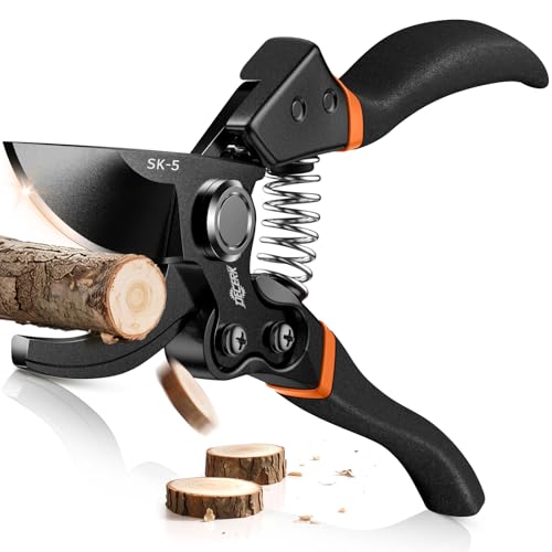 DECERK® 8.5" Professional Pruning Shears - Cuts 4X Easier with Ultra Sharp Japanese Steel Titanium Blade, Arthritis Friendly Garden Scissors & Plant Clippers, Effortlessly Prunes 3/4" Branches - style: Black Orange Clipper