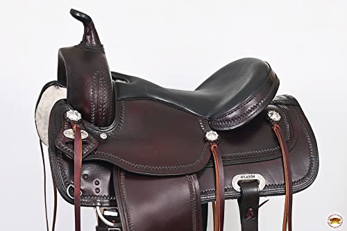 HILASON Hand-Tooled Leather Draft Horse Western Saddle for Trail Riding - size: 17 In
