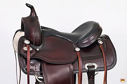 HILASON Hand-Tooled Leather Draft Horse Western Saddle for Trail Riding - size: 17 In