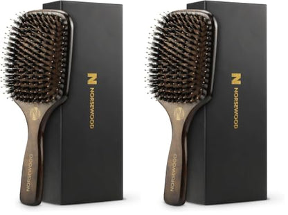 Norsewood Boar Bristle Hair Brush Set, Soft Bristle Detangler for Long, Short, Thin, Curly, Straight, or Wavy, Hairbrush for Enhancing Shine, Great for Men, Women, and Kids (Pack of 2) - size: Detangler Brush (Pack of 2)