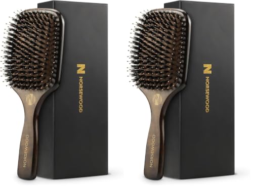 Norsewood Boar Bristle Hair Brush Set, Soft Bristle Detangler for Long, Short, Thin, Curly, Straight, or Wavy, Hairbrush for Enhancing Shine, Great for Men, Women, and Kids (Pack of 2) - size: Detangler Brush (Pack of 2)