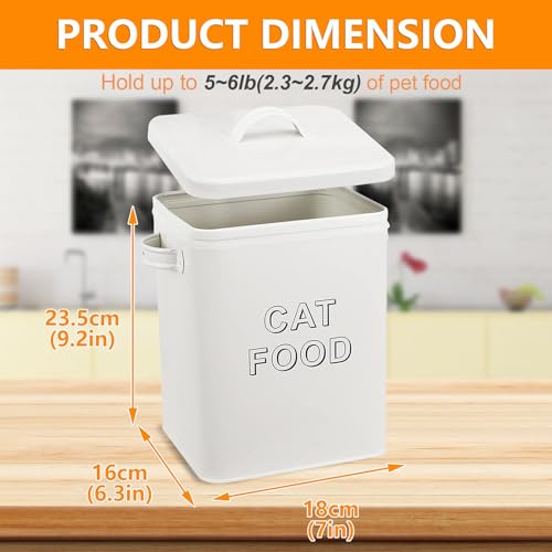 Pethiy Cat Food and Treats Containers Set with Scoop for Cats or Dogs -Tight Fitting Wood Lids - Coated Carbon Steel - Storage Canister Tins-Cat-White - color: White(CAT FOOD)