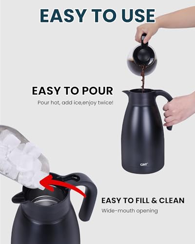 GiNT 2.2L / 74Oz Thermal Coffee Carafe, Insulated Stainless Steel Coffee Carafes for Keeping Hot/Double Walled Vacuum Thermal Carafe (Black) - color: Black, size: 74.4 Ounces