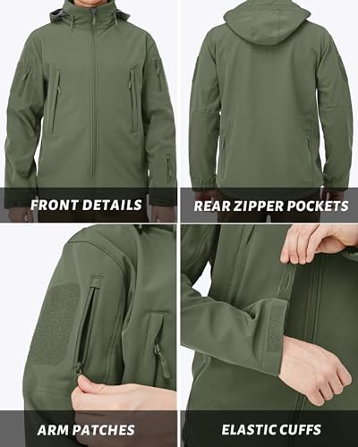 MAGCOMSEN Men's Tactical Jacket Winter Snow Ski Water Resistant - color: Army Green, size: X-Large