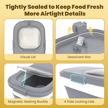 HOYTAMDA 25-35Lbs Collapsible Rice Container,Food Storage Containers Wheels - color: Grey/25-35lbs