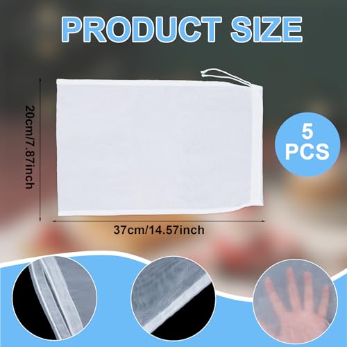 Yookat 5PCS Nut Milk Bag 11.81X7.87 Inches Yogurt Nut Bag Strainer Reusable 100 Mesh Fine Mesh Bag for Straining Juice Coffee Yogurt Tea