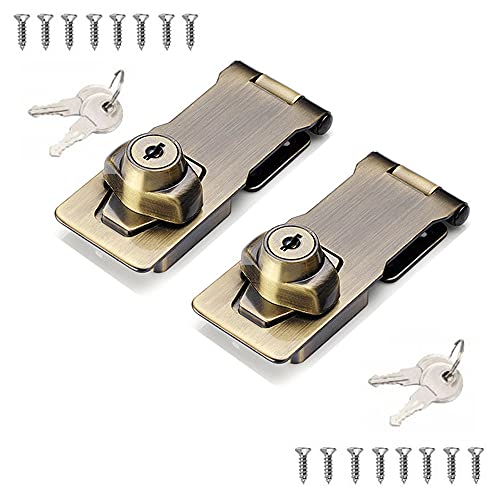 2 Packs Keyed Hasp Locks Twist Knob Keyed Locking Hasp for Small Doors, Cabinets and More,Stainless Steel Steel, Hasp Lock Catch Latch Safety Lock Door Lock with Keys (4inch, Bronze) - color: Bronze, size: Straight 4 Inch