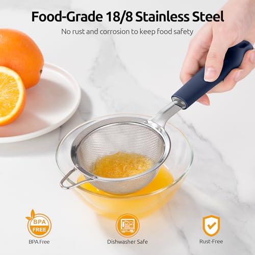 U-Taste Fine Mesh Strainer, 18/8 Stainless Steel Sieve, S/Midnight Blue - color: (3) Midnight Blue, size: S-3.35in
