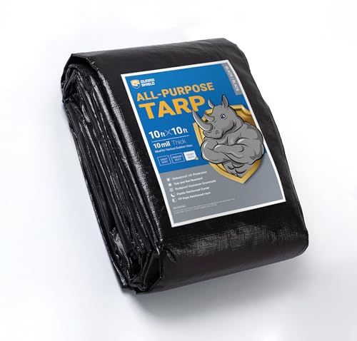 GUARD SHIELD Tarps Heavy Duty Waterproof 10x10 Feet Black Poly Tarp Cover Square Outdoor Thick UV Resistant Tarpaulin with Grommets 10mil - color: Black, size: 10x10