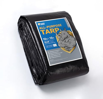 GUARD SHIELD Tarps Heavy Duty Waterproof 10x10 Feet Black Poly Tarp Cover Square Outdoor Thick UV Resistant Tarpaulin with Grommets 10mil - color: Black, size: 10x10
