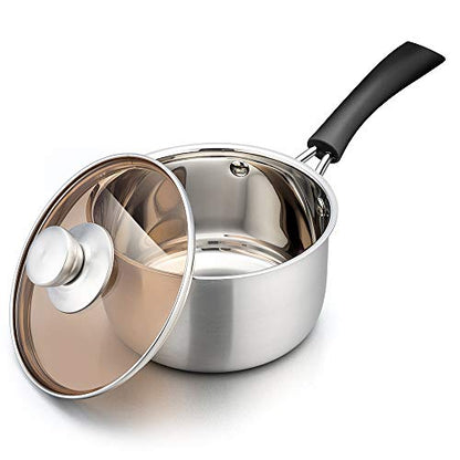 TeamFar Saucepan with Lid, 2 qt Sauce Cooking Pot Milk Pan Stainless Steel | Professional with Long Heatproof Handle for Home Kitchen Restaurant, Healthy & Non Toxic, Multi-use & Dishwasher Safe - size: 2 Quarts