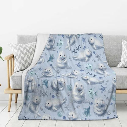 Manatees Throw Blanket Fuzzy Soft Cozy Blankets Soft Throws Warm Lightweight Plush Fleece Throw Blanket for Kids Men Women Gift Bed Couch Sofa 80"x60" - color: Manatees, size: 80"x60"