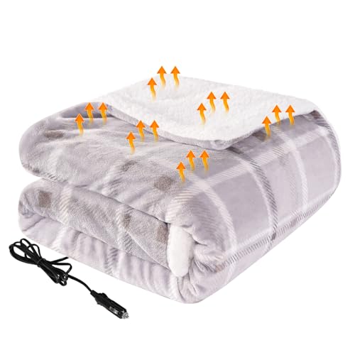 Westinghouse Heated Car Throw, Machine Washable, 59x43 Beige Buffalo Plaid - color: Beige Plaid