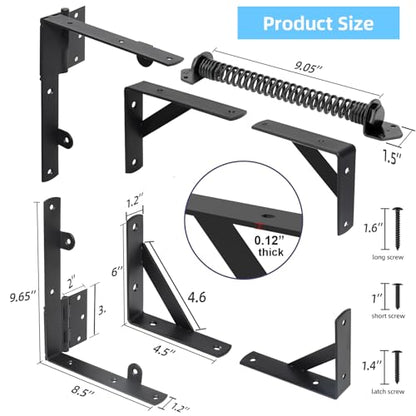 Fence Gate Kit Gate Hardware, 2 Set Anti Sag Gate Kit Gate Frame Cornor Brackets Kit with Self Closing Gate Springs Hings Latchs for Outdoor Garden Backyard Wooden Fence Deck Porch Gate - style: 2 Set