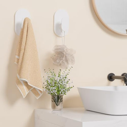 Aikzik Adhesive Towel Hooks - 4 Pack 26LB Heavy Duty Wall Sticky Waterproof Hooks for Hanging Coat, Towel, Robe, Wall Mount for Bathroom or Kitchen (White, Stainless Steel) - color: White-4
