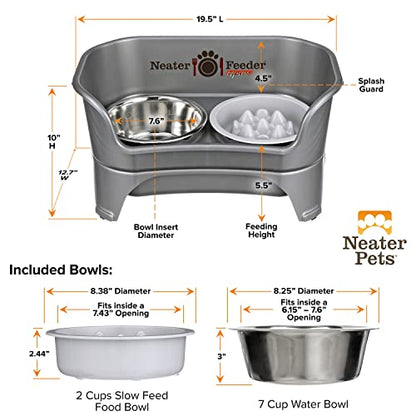 Neater Feeder Express Mess Proof Dog Bowls Elevated for Medium and Large Breed – Made in USA – No Spill Raised Slow Feeder Elevated Dog Bowl Stand, Slow Feed Food and Water Bowl Set, Grey - color: Gunmetal Grey, size: Medium to Large w/ 9 Peak Slow Feed B